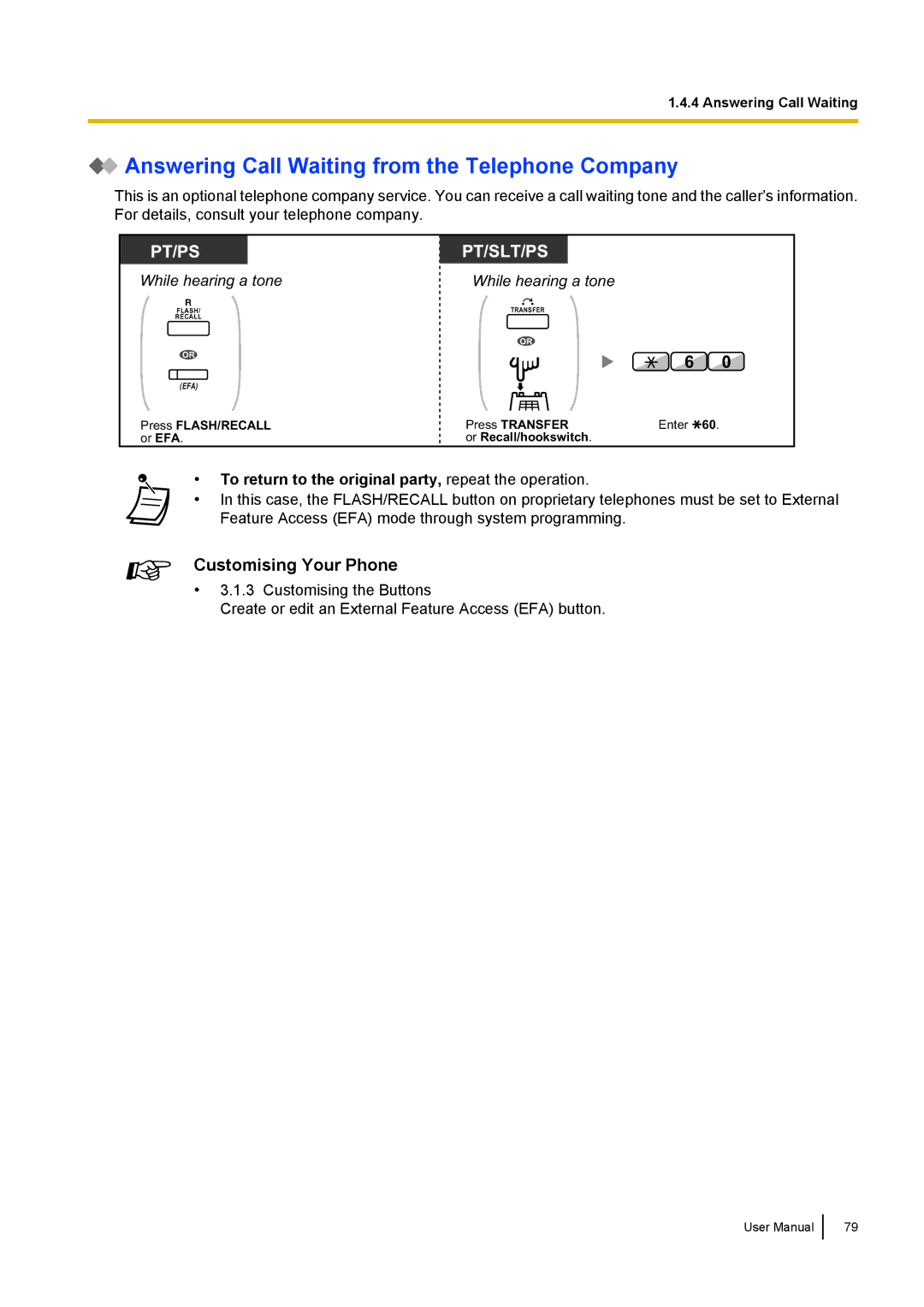 Panasonic KX-NCP500 manual Answering Call Waiting from the Telephone Company 