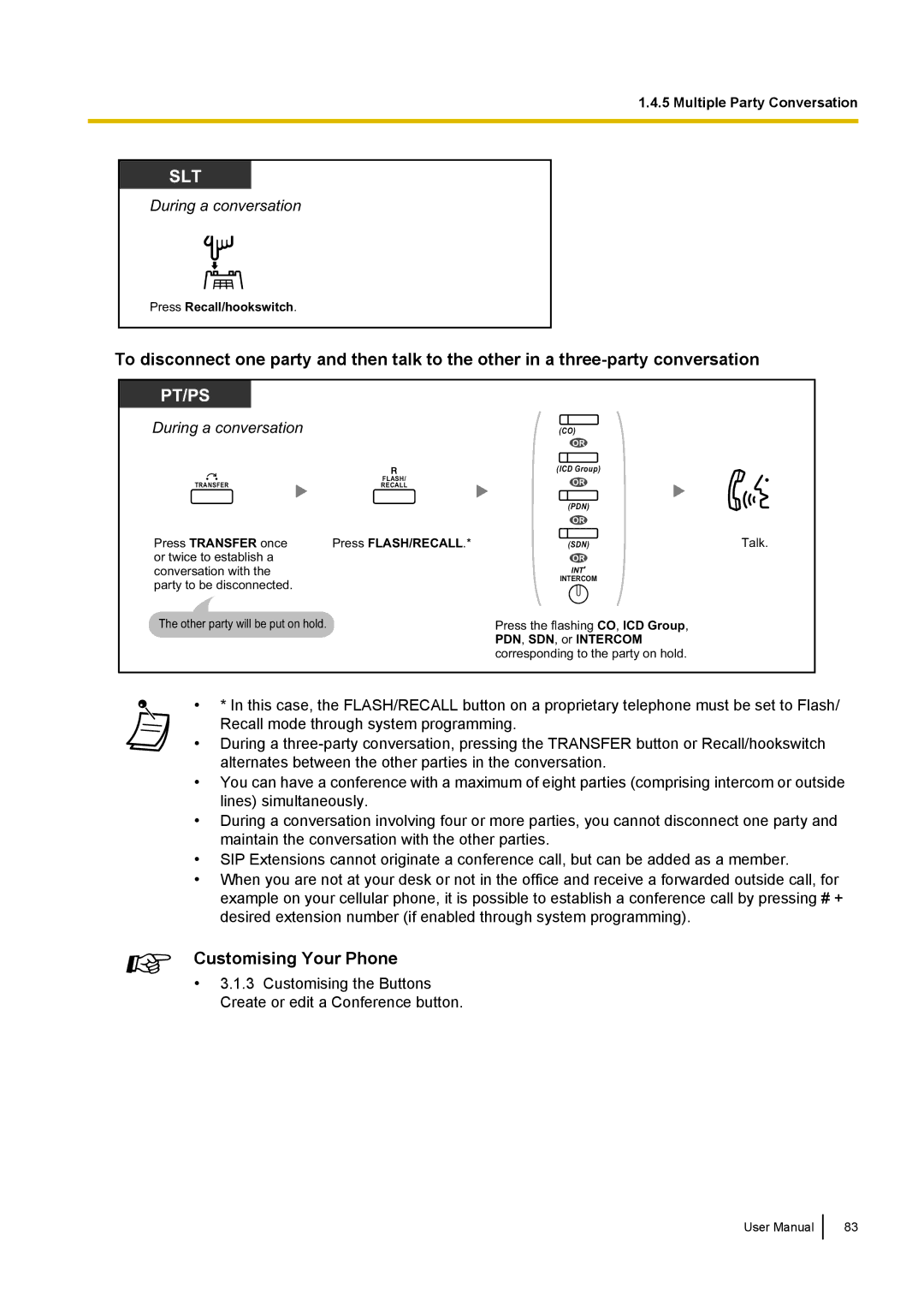 Panasonic KX-NCP500 manual Customising the Buttons Create or edit a Conference button 