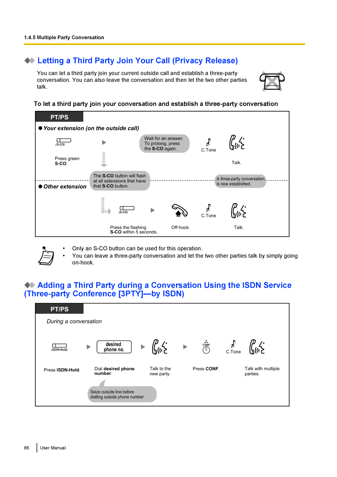 Panasonic KX-NCP500 manual Letting a Third Party Join Your Call Privacy Release, Your extension on the outside call 