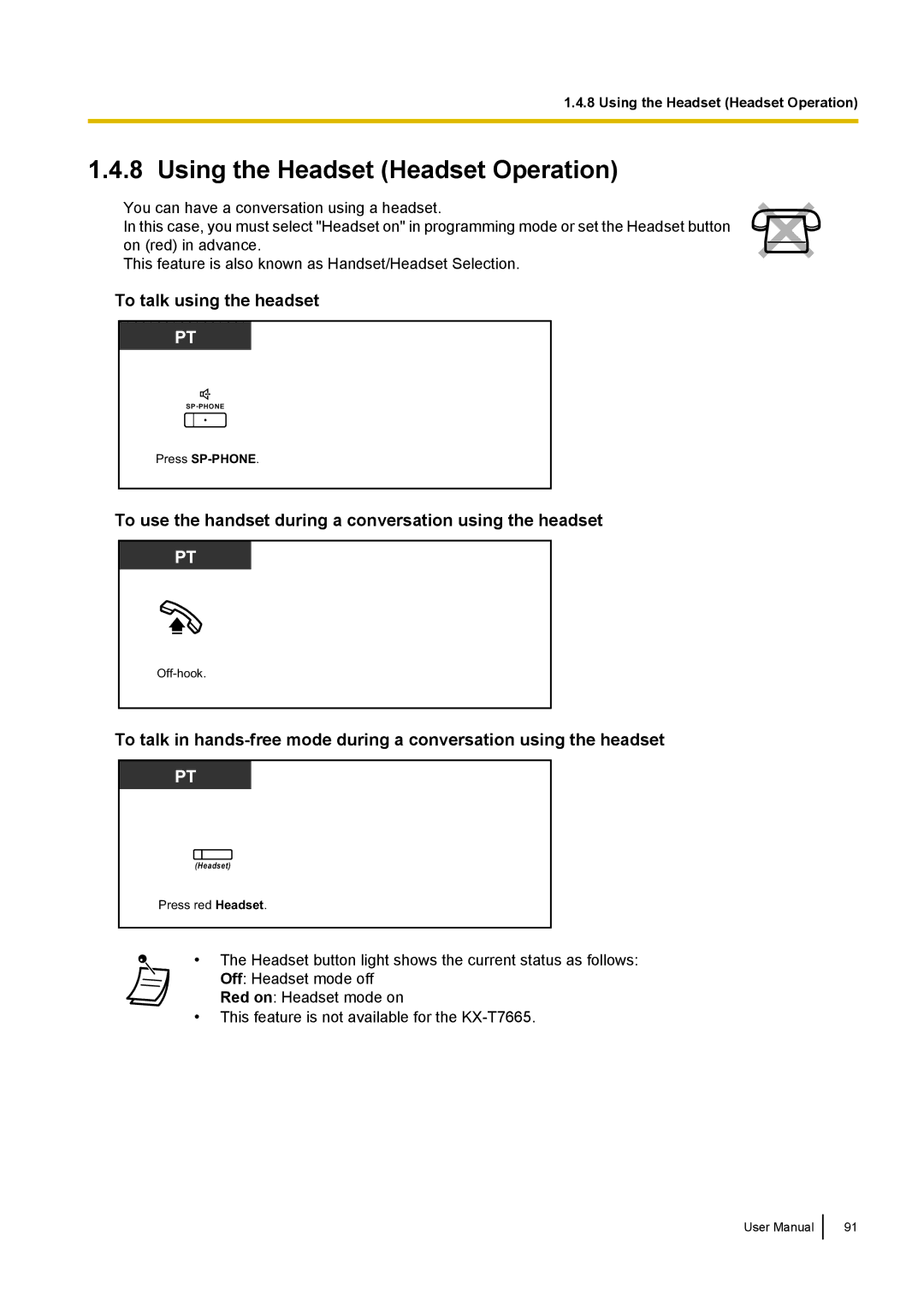 Panasonic KX-NCP500 manual Using the Headset Headset Operation, To talk using the headset 