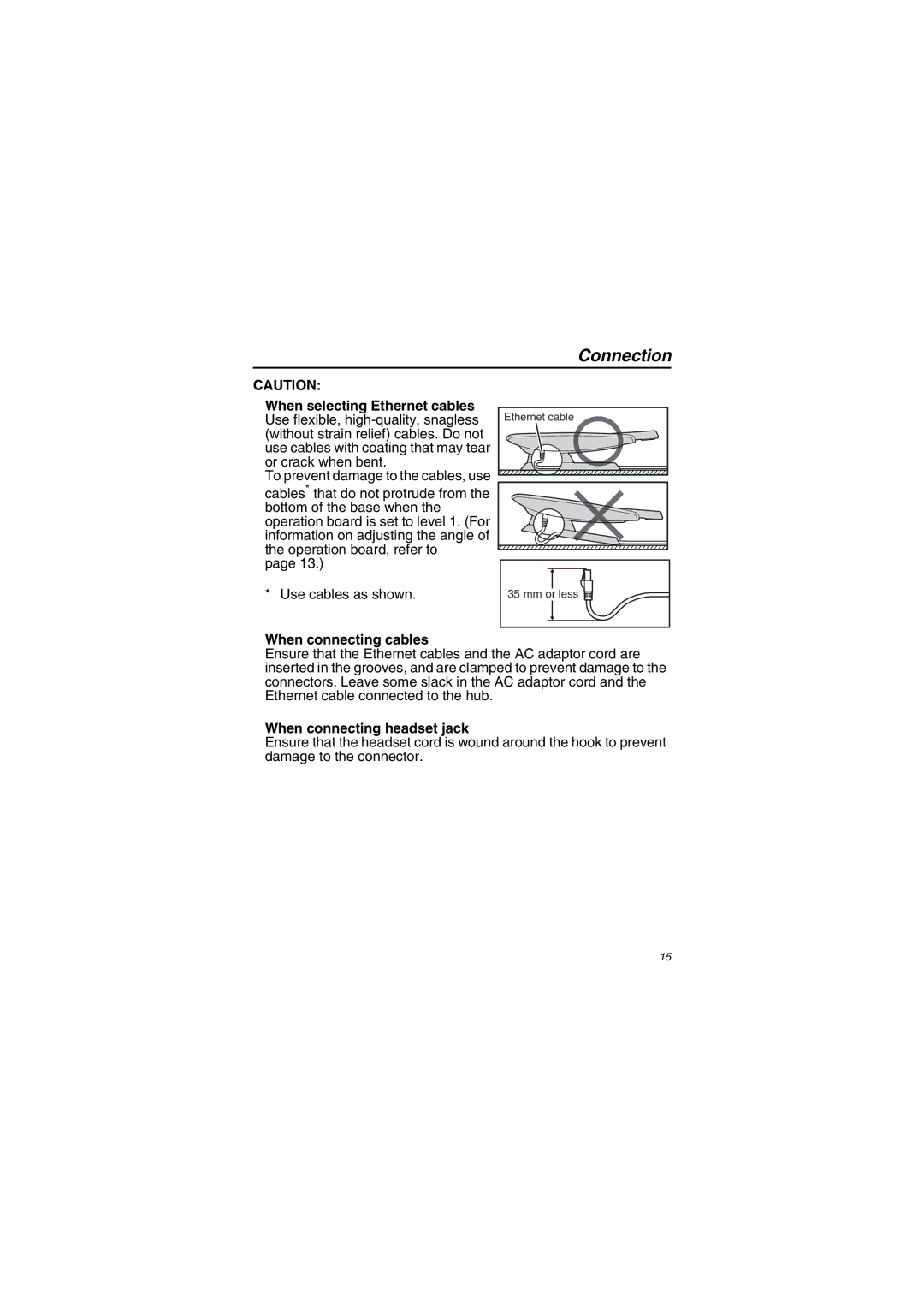 Panasonic KX-NT343/KX-NT346/KX-NT366 When selecting Ethernet cables, When connecting cables, When connecting headset jack 