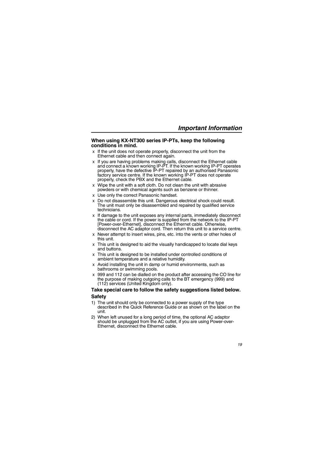 Panasonic KX-NT343/KX-NT346/KX-NT366 installation instructions Important Information 