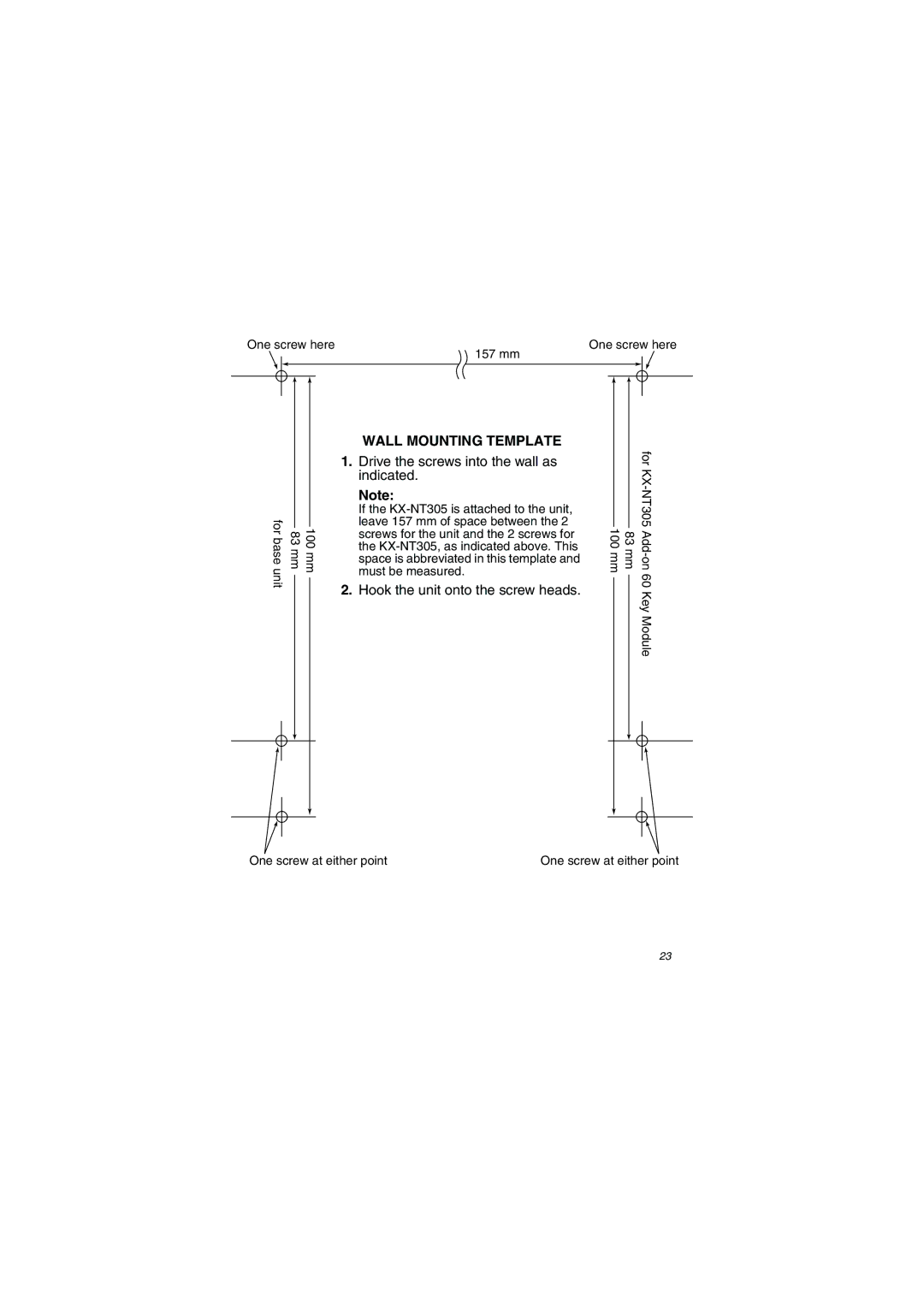 Panasonic KX-NT343/KX-NT346/KX-NT366 installation instructions Wall Mounting Template 