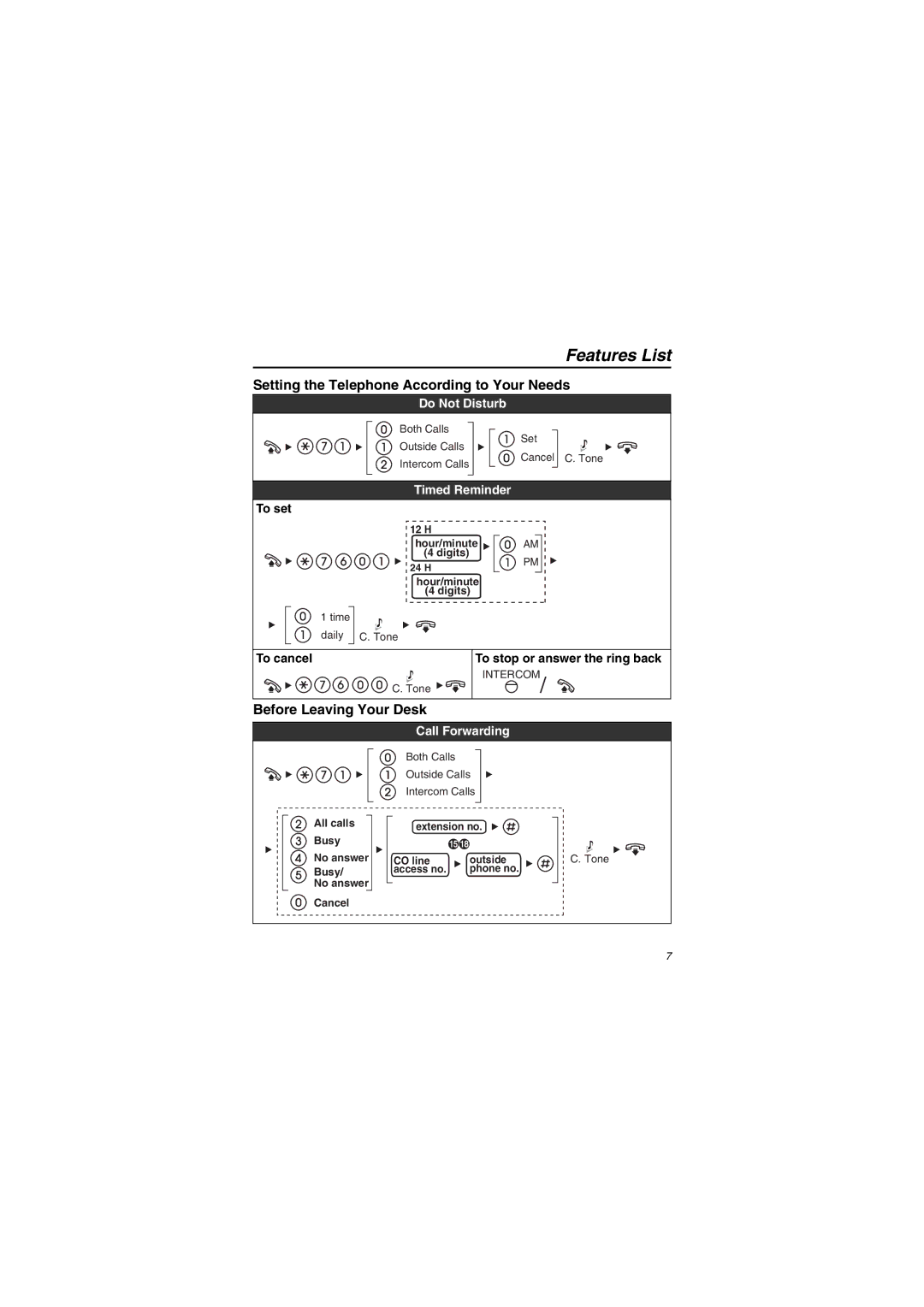 Panasonic KX-NT343/KX-NT346/KX-NT366 Setting the Telephone According to Your Needs, Before Leaving Your Desk 