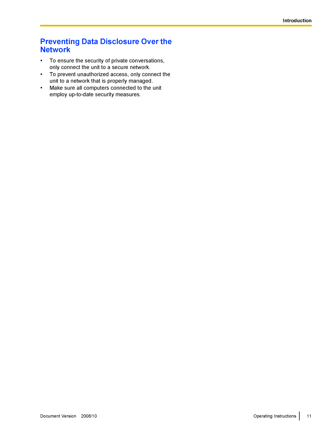 Panasonic KX-NT700 operating instructions Preventing Data Disclosure Over Network 