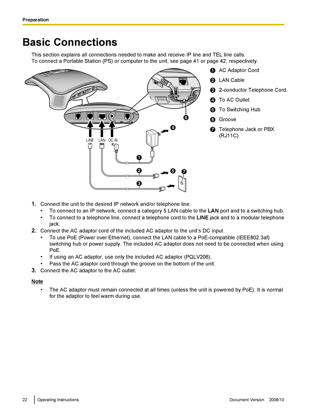 Panasonic KX-NT700 operating instructions Basic Connections 