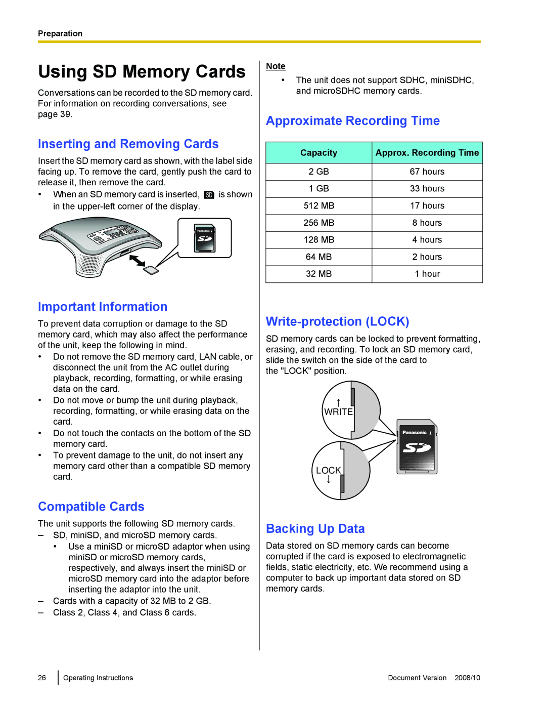 Panasonic KX-NT700 operating instructions Using SD Memory Cards 