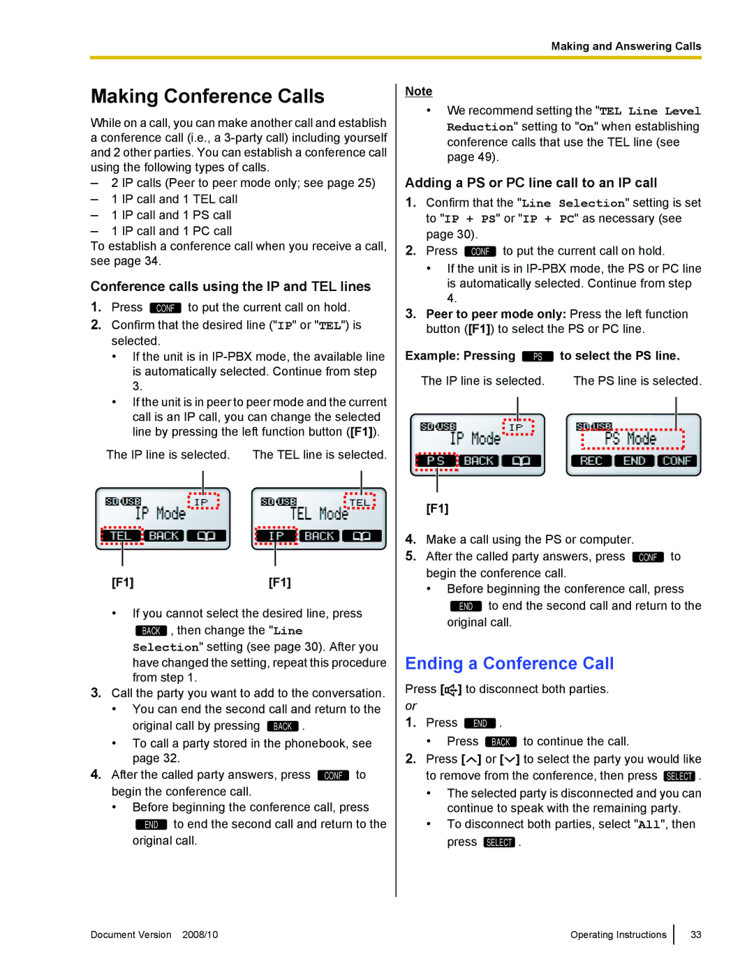 Panasonic KX-NT700 operating instructions Making Conference Calls, Ending a Conference Call, F1F1 