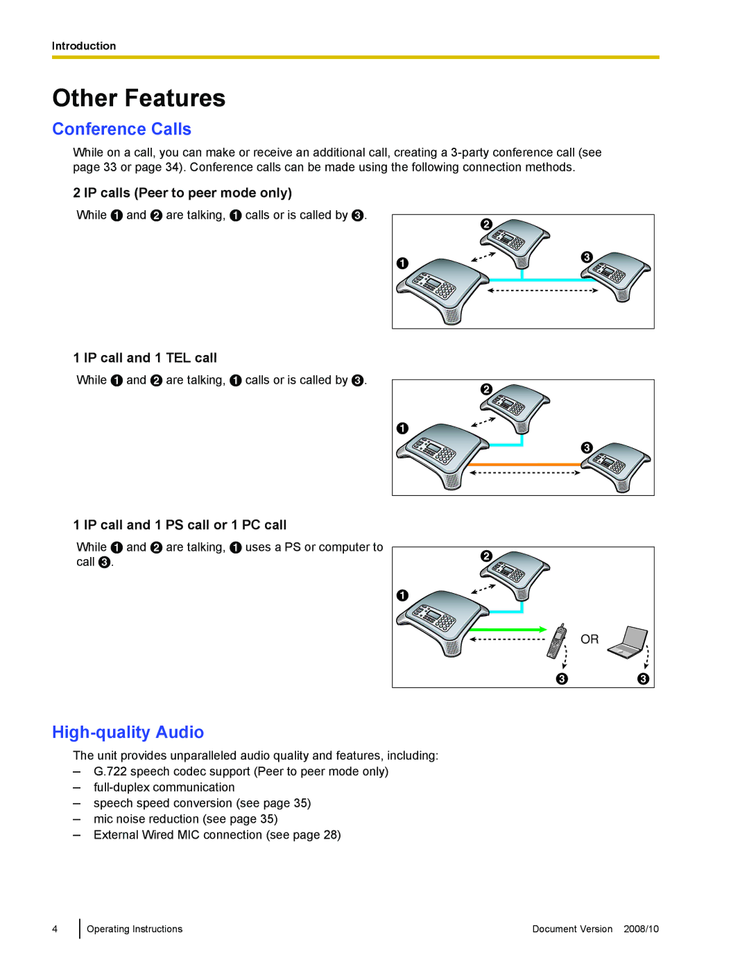 Panasonic KX-NT700 operating instructions Other Features, Conference Calls, High-quality Audio 