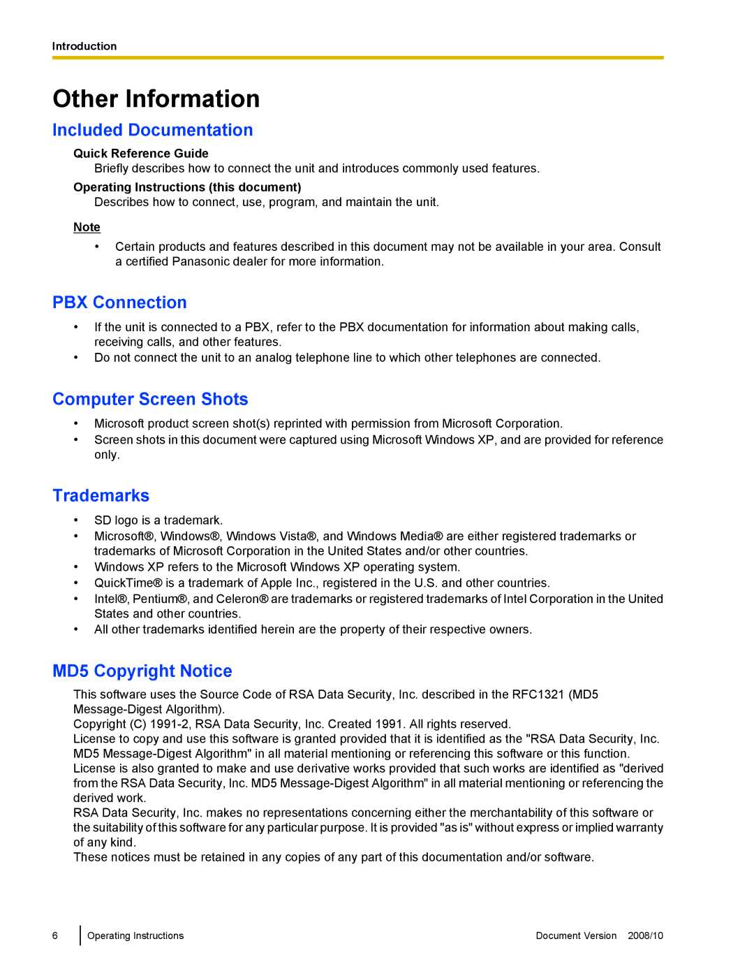 Panasonic KX-NT700 operating instructions Other Information 