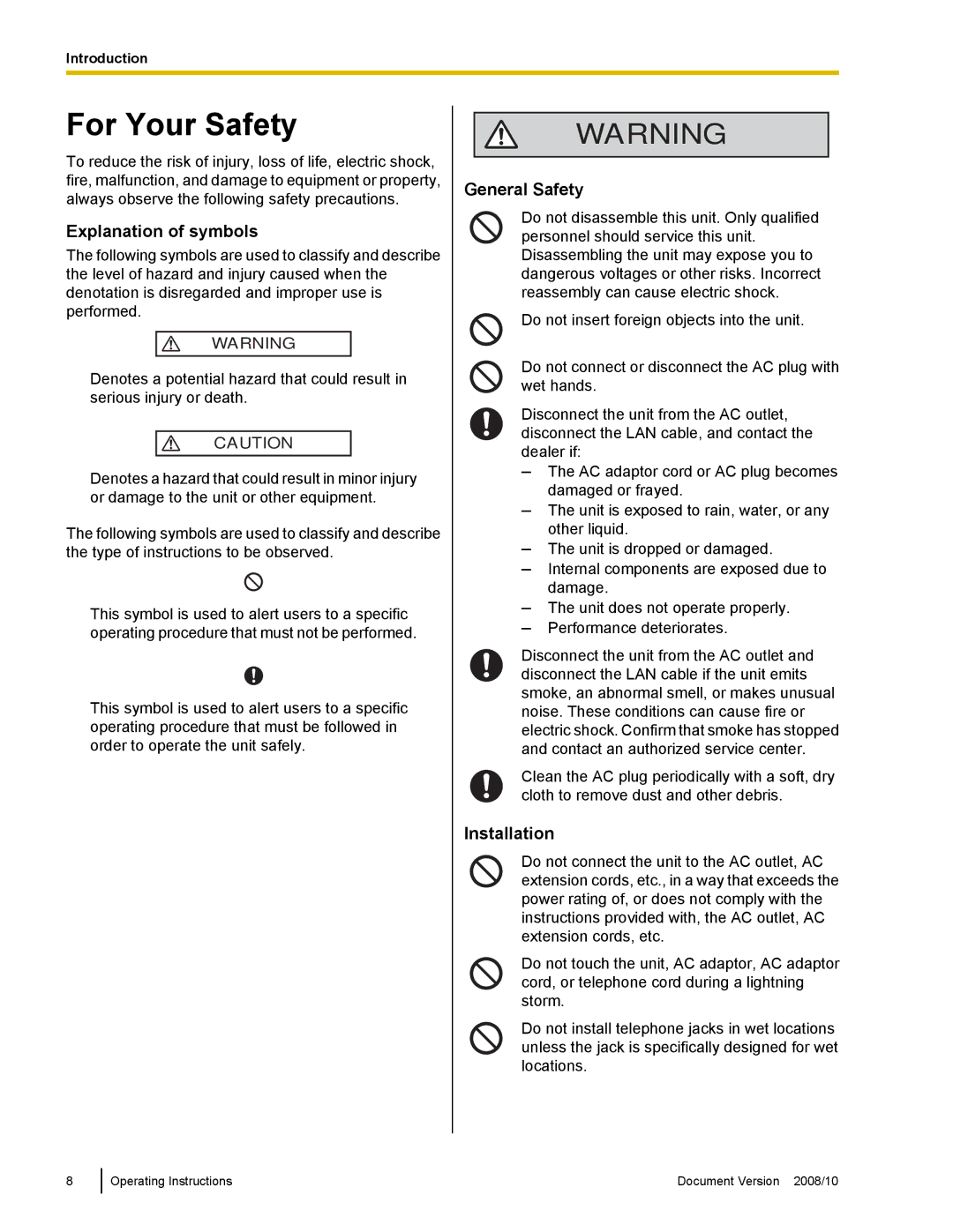 Panasonic KX-NT700 operating instructions For Your Safety, Explanation of symbols 