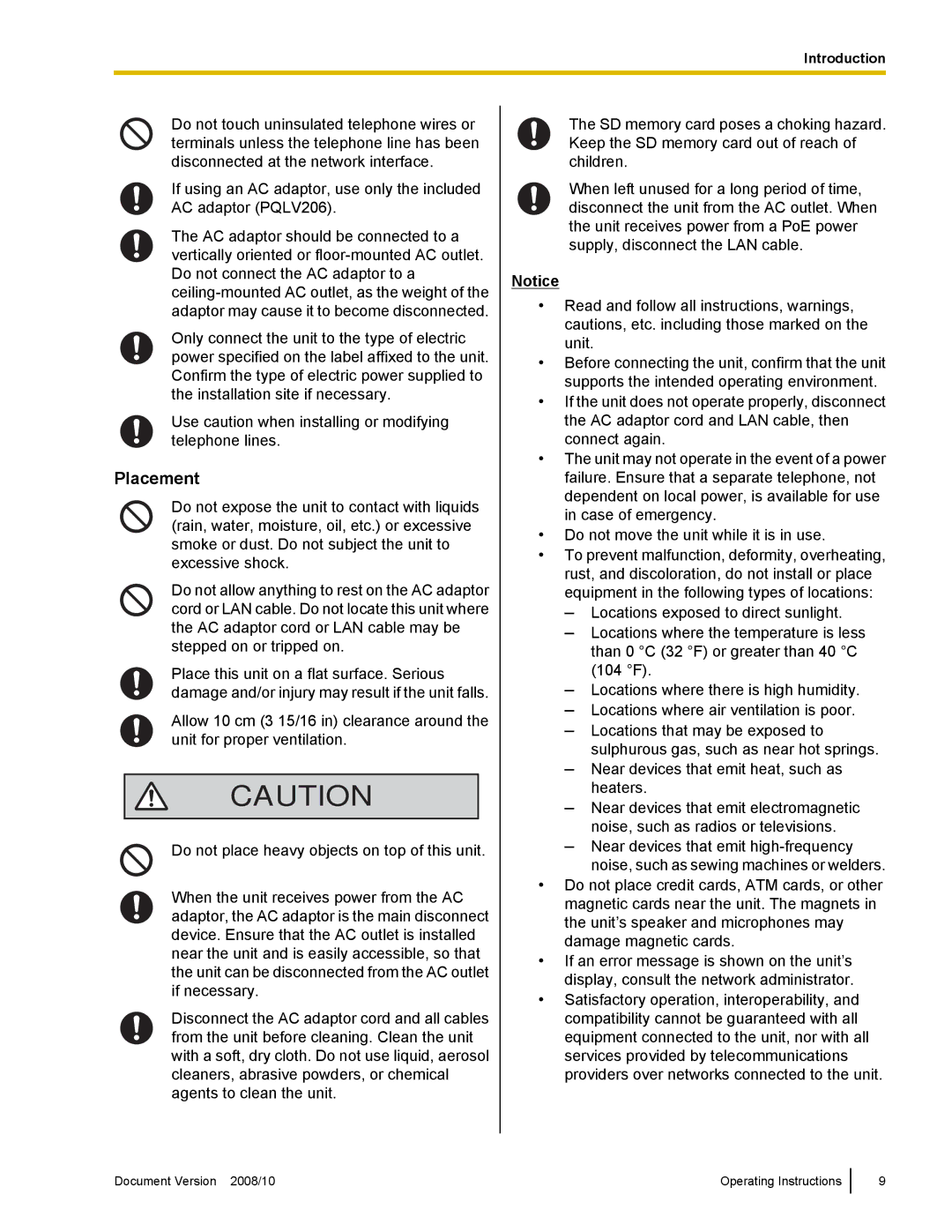 Panasonic KX-NT700 operating instructions Placement 