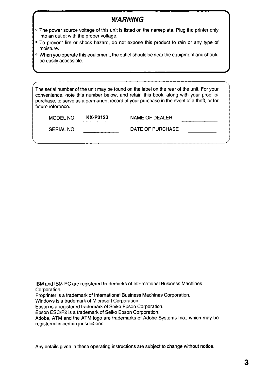 Panasonic KX-P3123 manual 