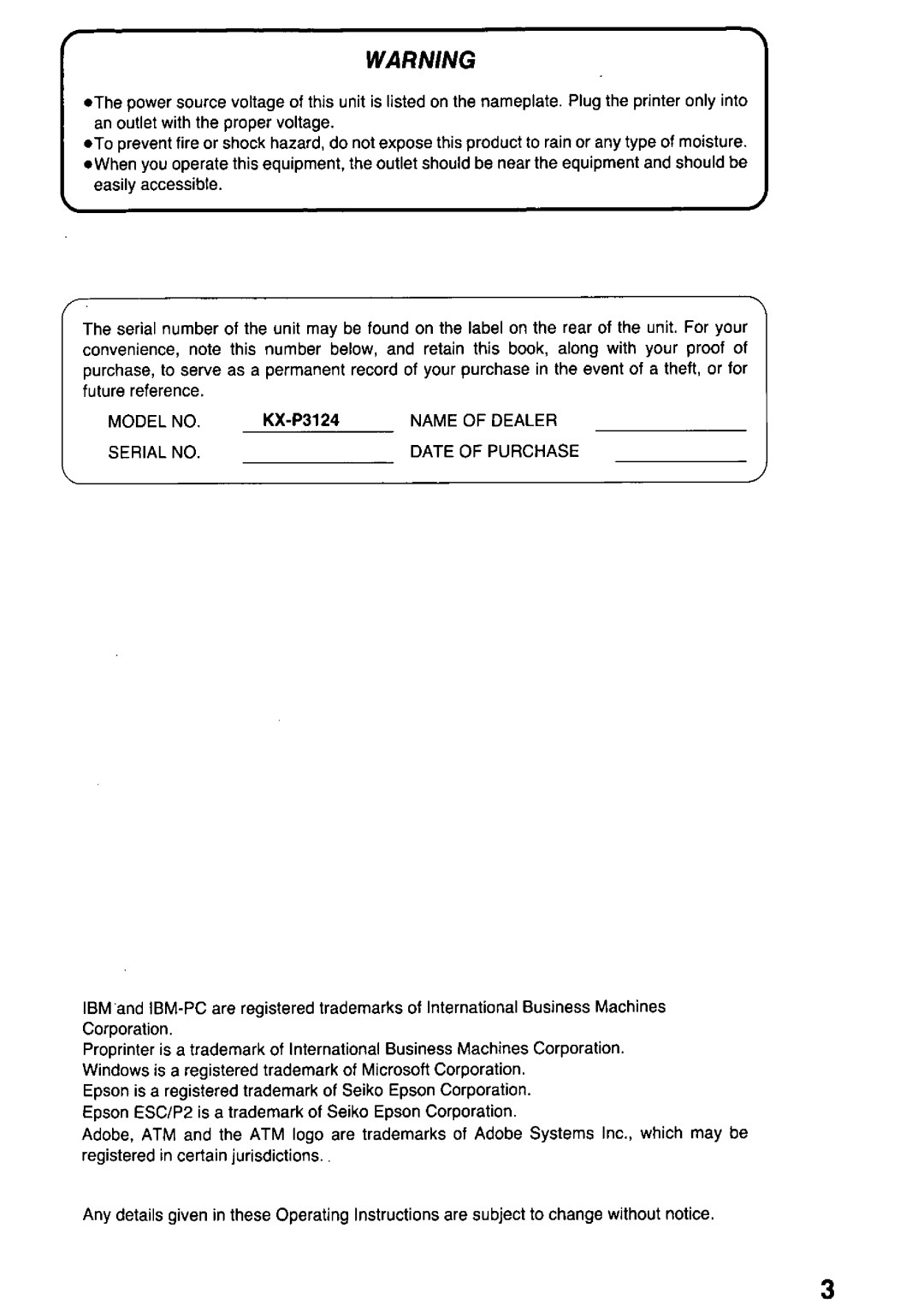 Panasonic KX-P3124 manual 