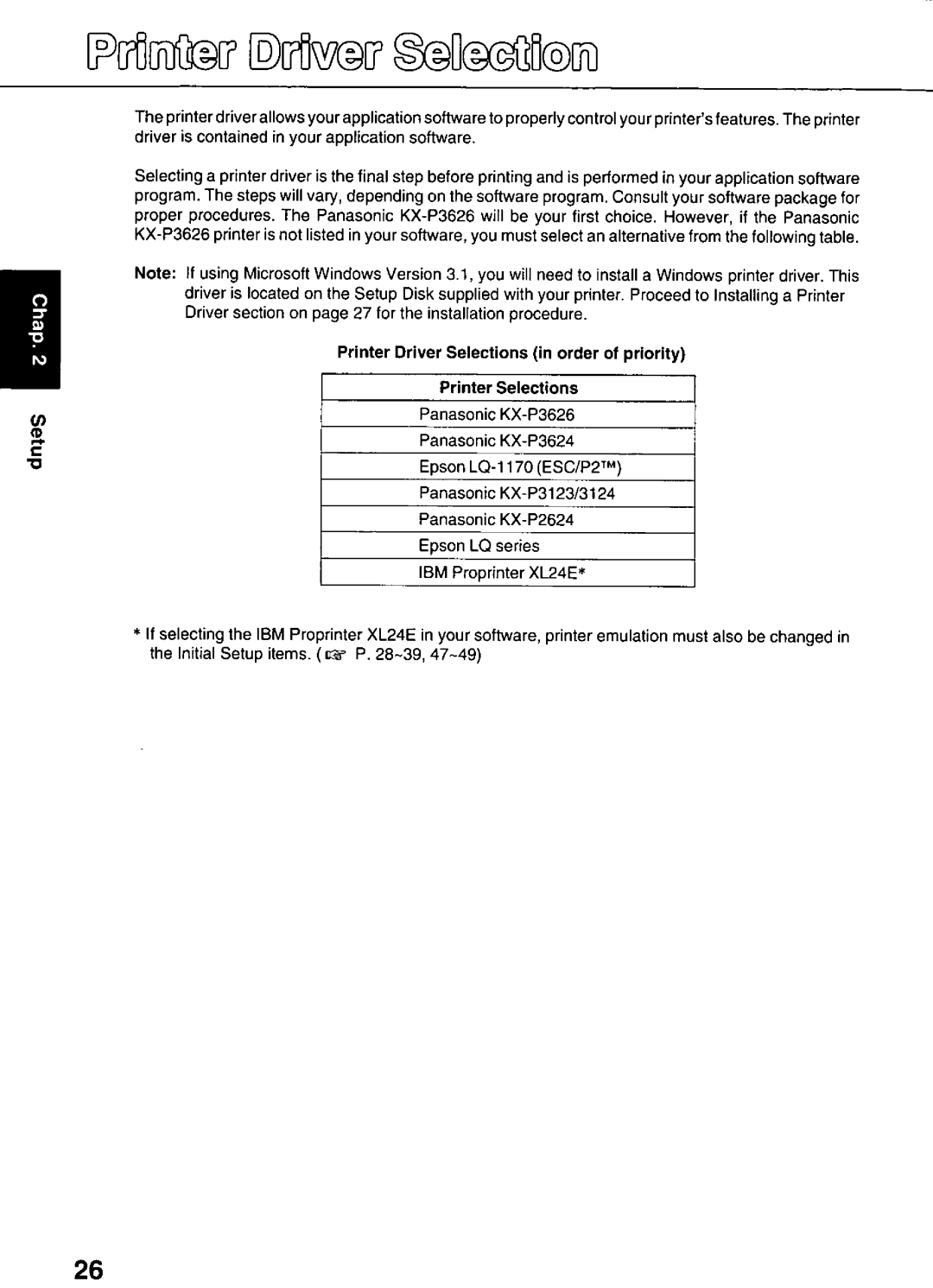 Panasonic KX-P3626 manual 