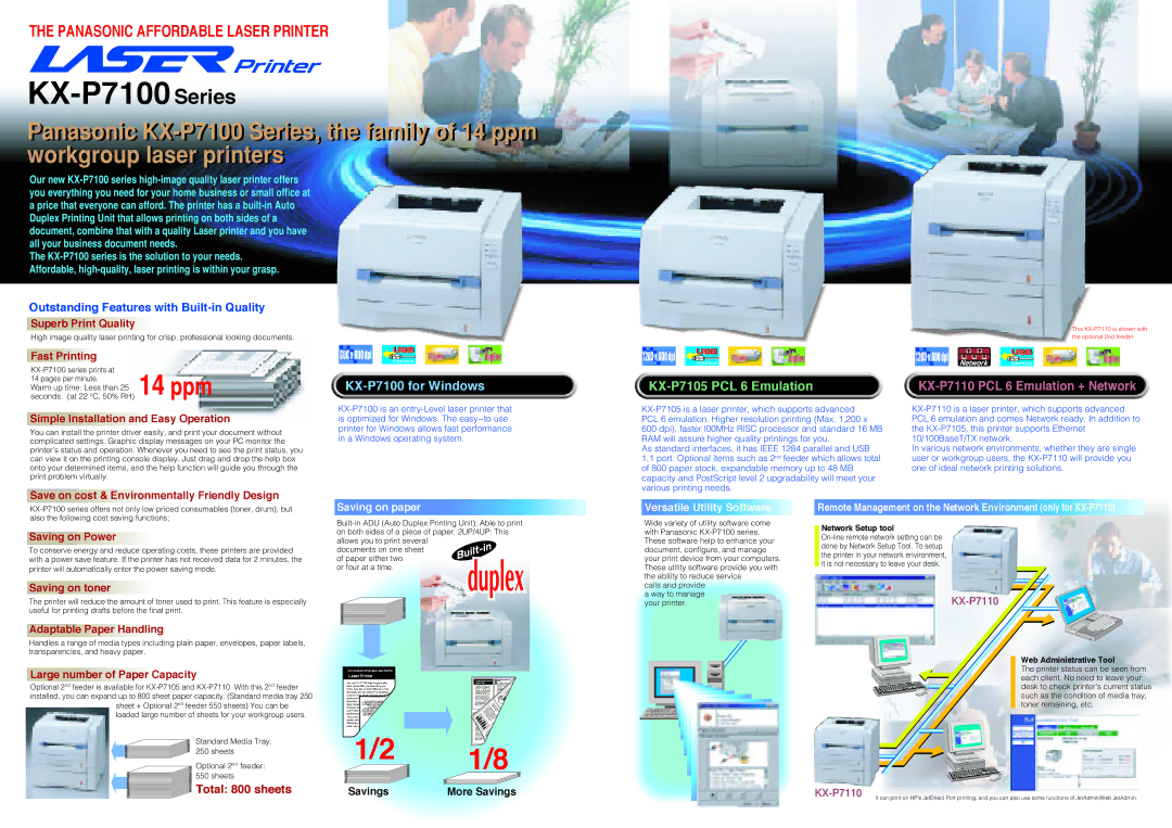 Panasonic KX-P7100 series manual Superb Print Quality, Fast Printing, Simple Installation and Easy Operation 