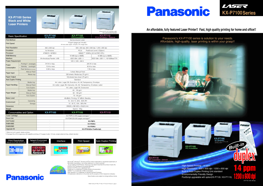 Panasonic KX-P7100 series manual 14 ppm 