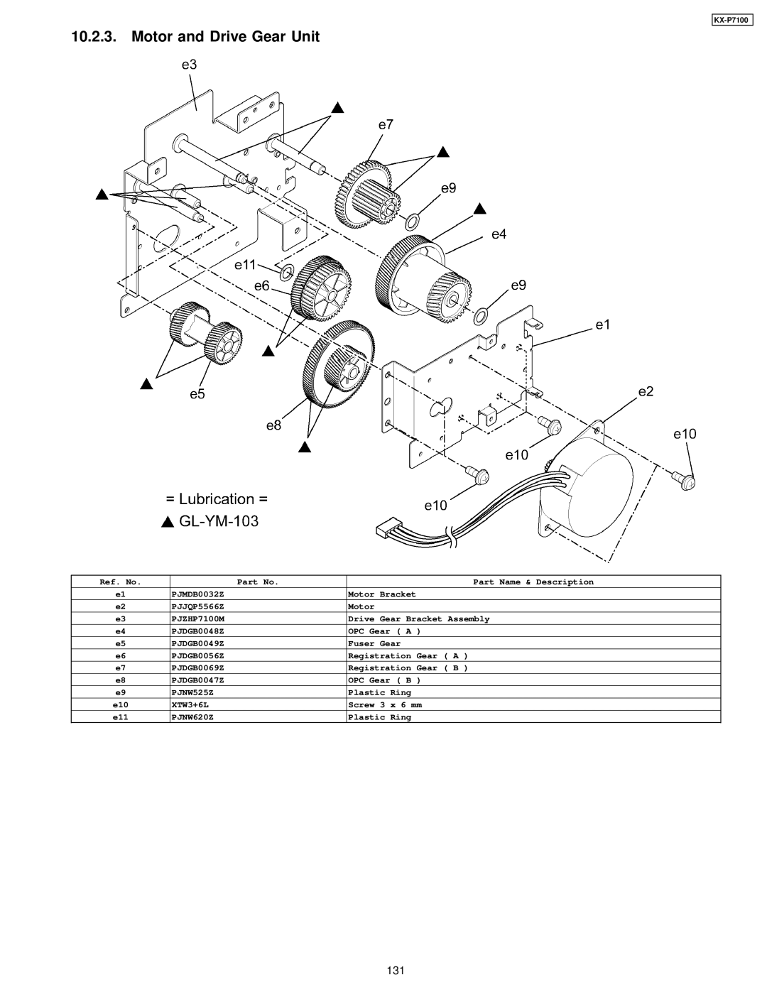 Panasonic KX-P7100 manual Motor and Drive Gear Unit 