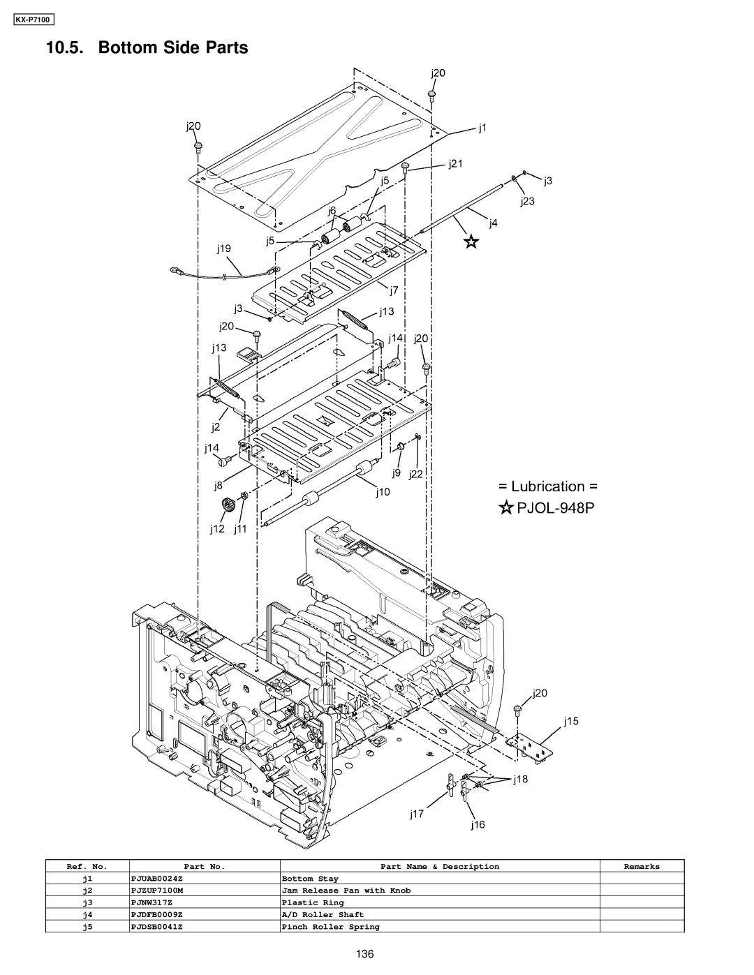 Panasonic KX-P7100 manual Bottom Side Parts, 136 