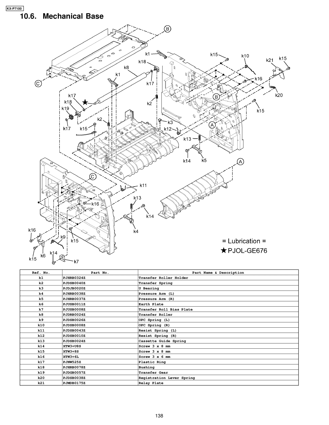 Panasonic KX-P7100 manual Mechanical Base 