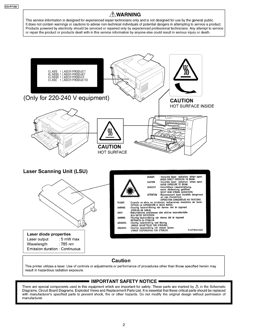 Panasonic KX-P7100 manual 