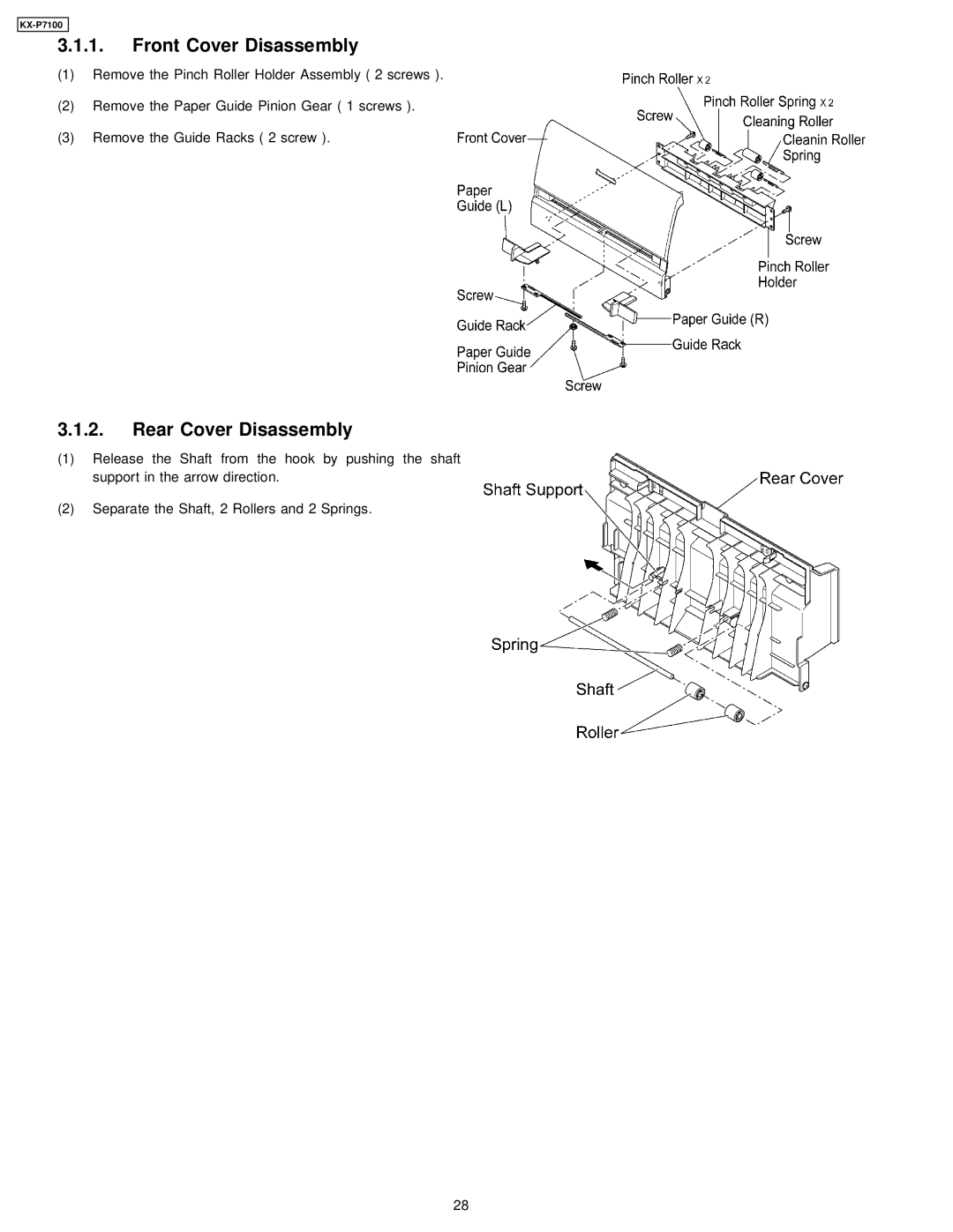 Panasonic KX-P7100 manual Front Cover Disassembly, Rear Cover Disassembly 