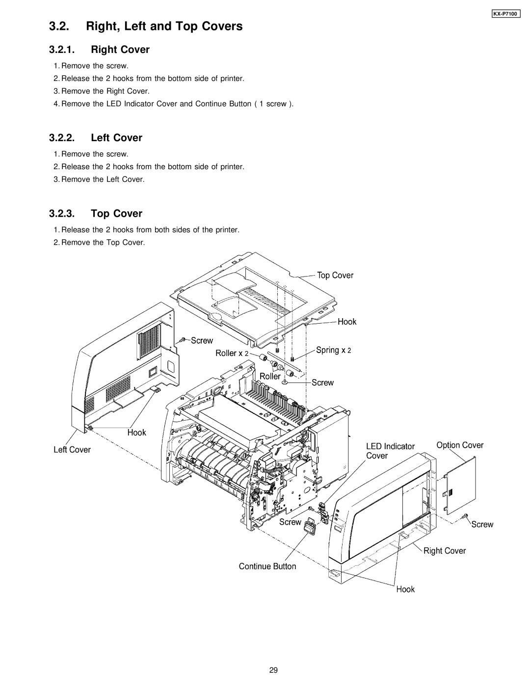 Panasonic KX-P7100 manual Right, Left and Top Covers, Right Cover, Left Cover 