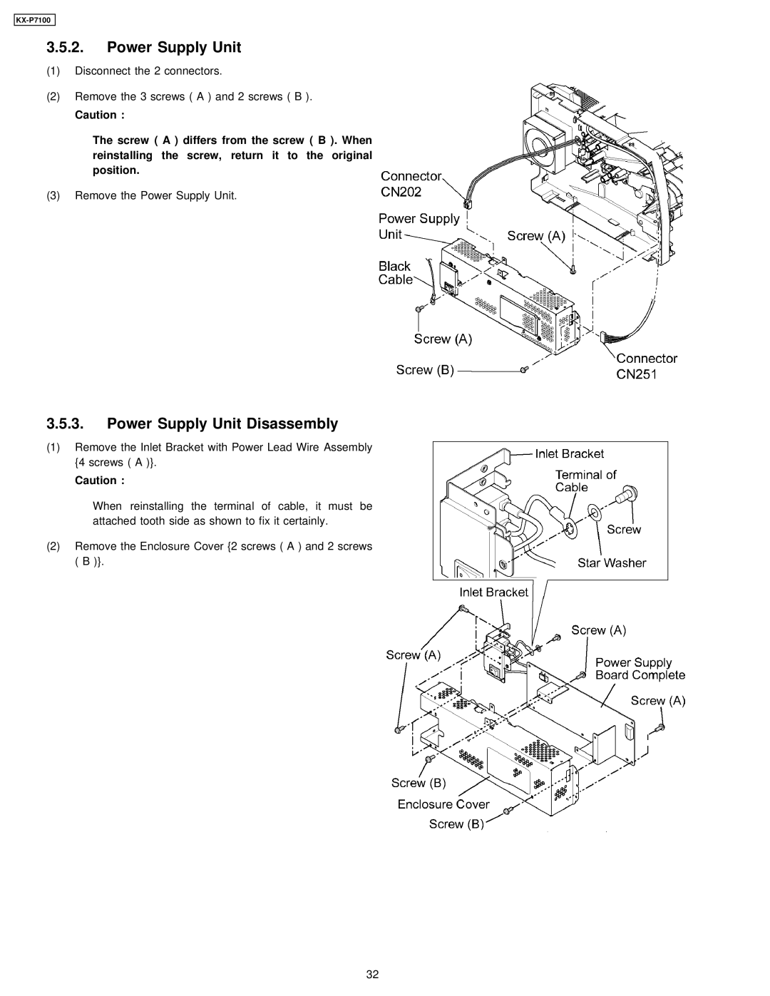 Panasonic KX-P7100 manual Power Supply Unit Disassembly 