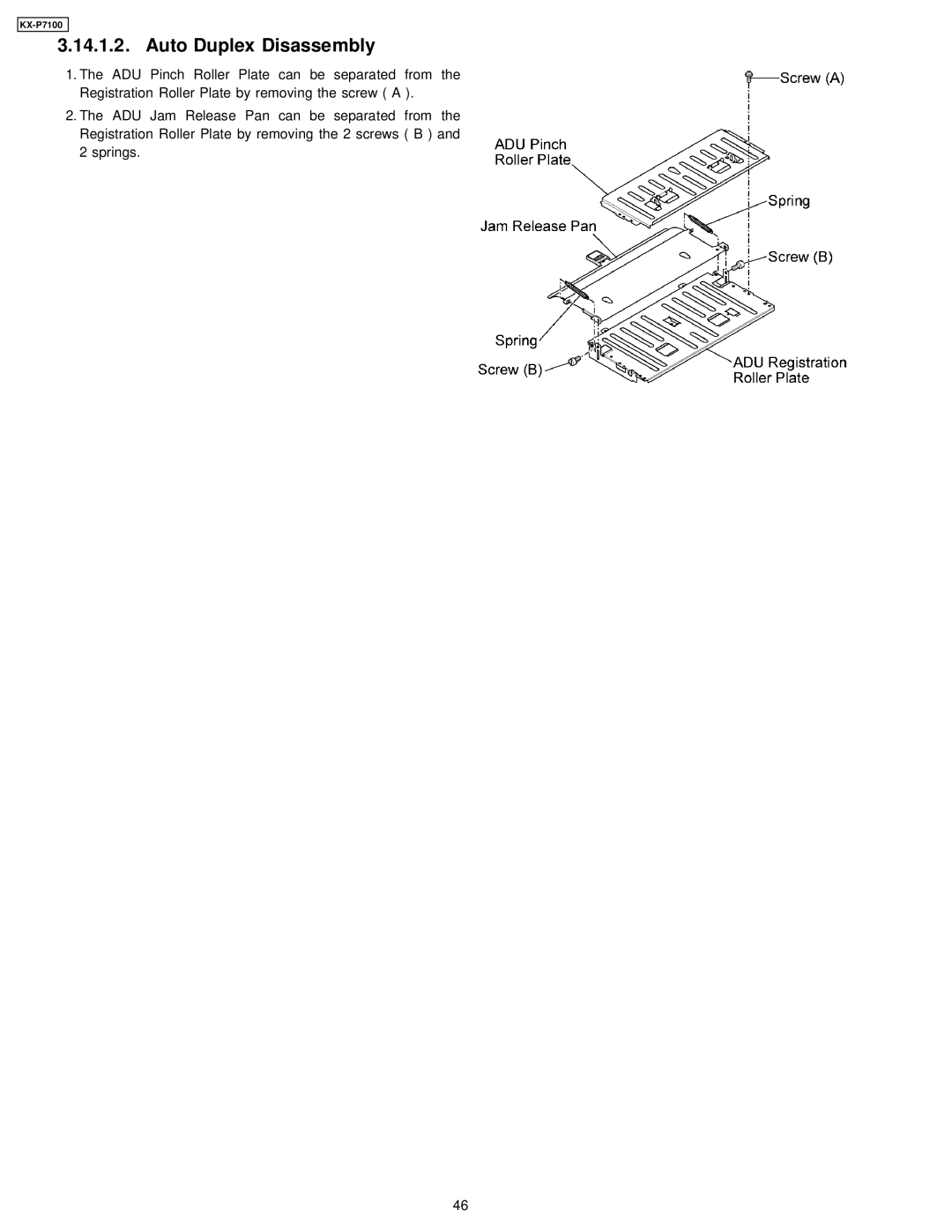 Panasonic KX-P7100 manual Auto Duplex Disassembly 