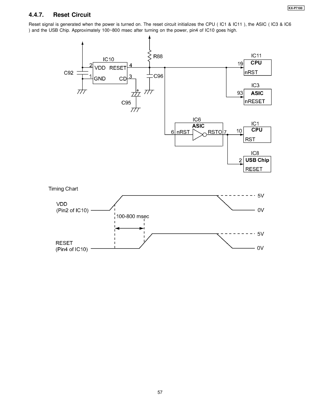 Panasonic KX-P7100 manual Reset Circuit 