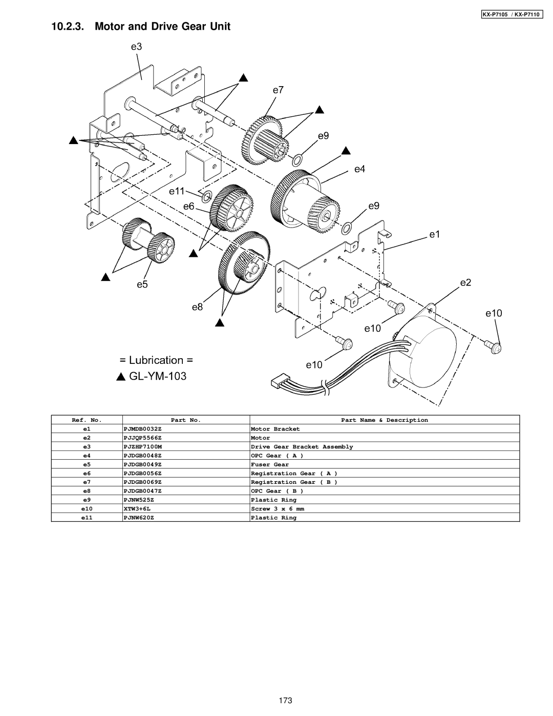 Panasonic KX-P7105, KX-P7110 manual Motor and Drive Gear Unit 