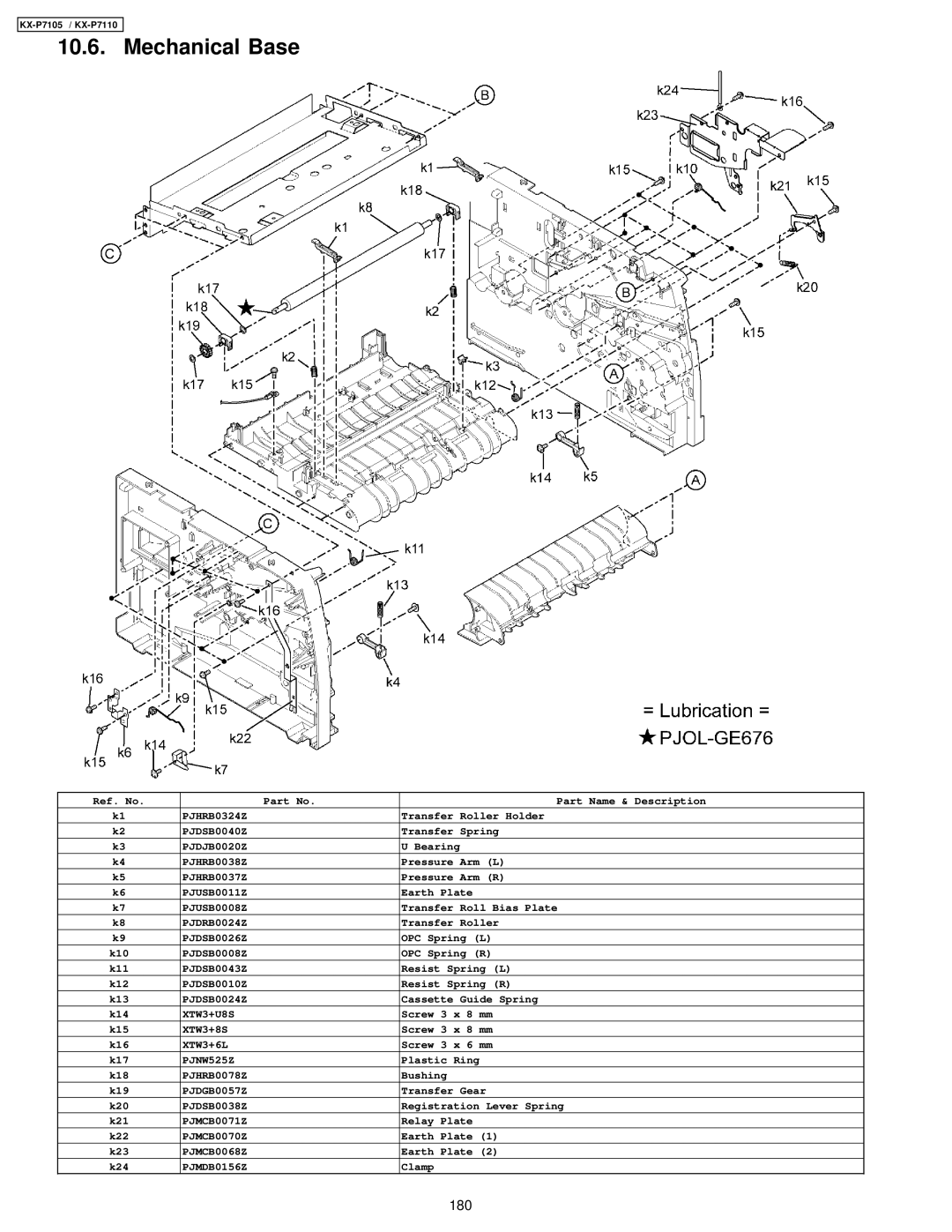 Panasonic KX-P7110, KX-P7105 manual Mechanical Base 