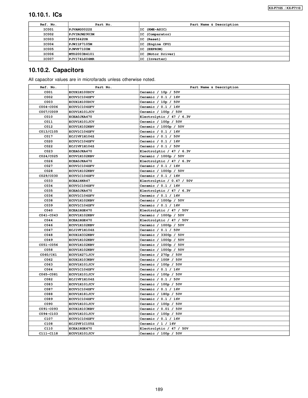 Panasonic KX-P7105, KX-P7110 manual 189 