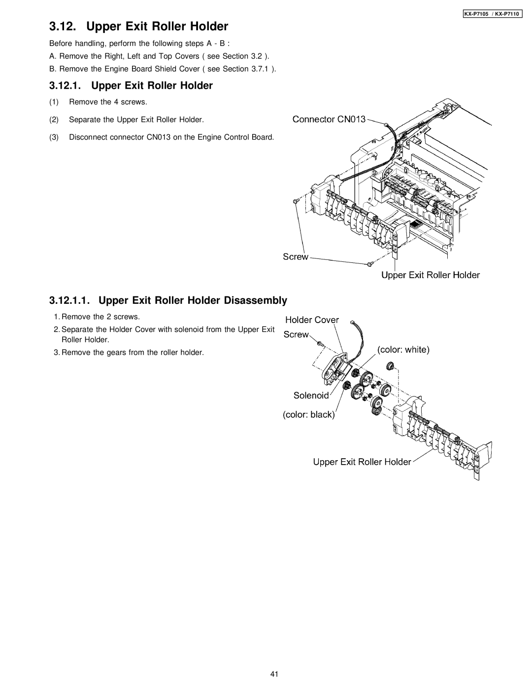 Panasonic KX-P7105, KX-P7110 manual Upper Exit Roller Holder Disassembly 