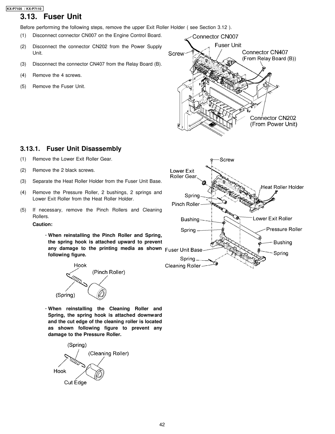 Panasonic KX-P7110, KX-P7105 manual Fuser Unit Disassembly 