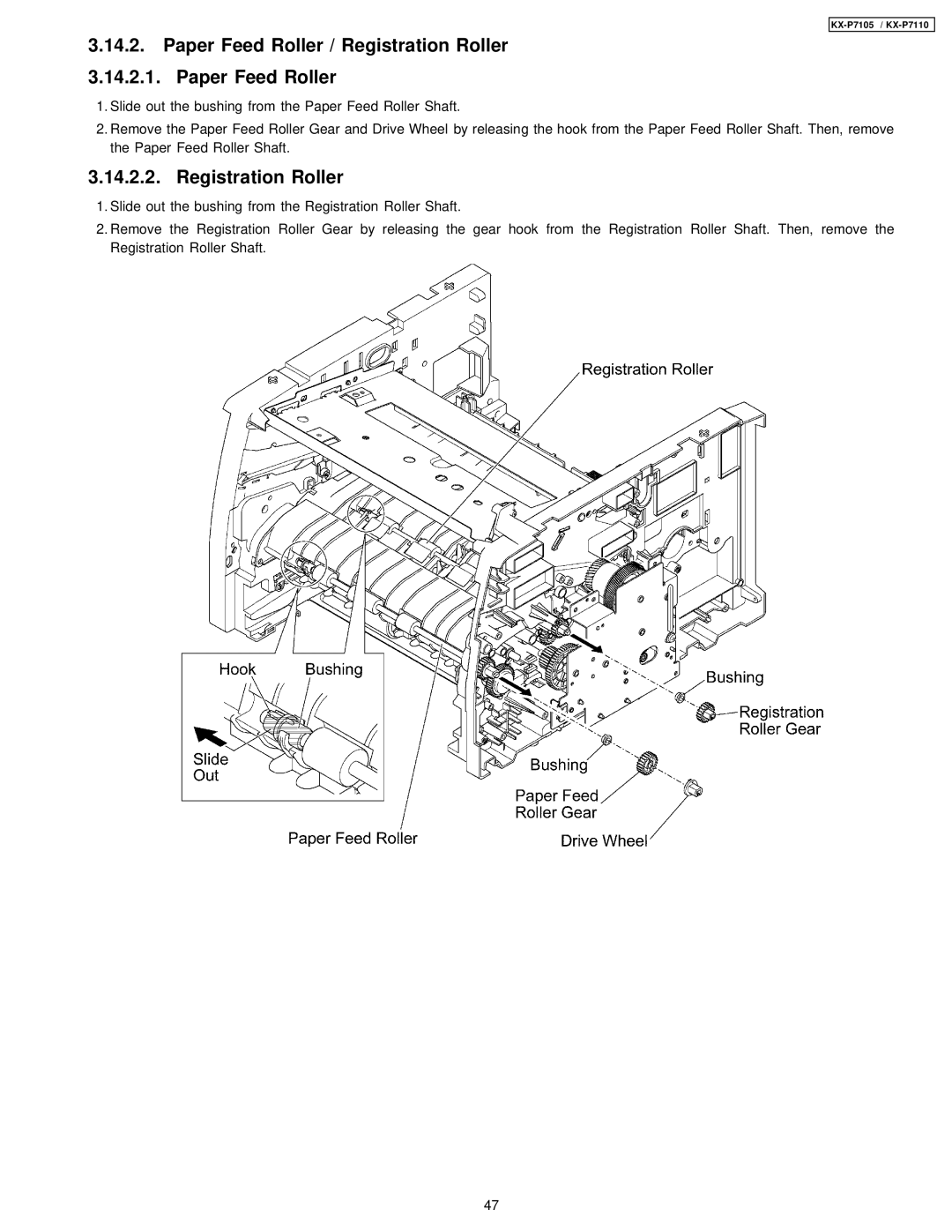 Panasonic KX-P7105, KX-P7110 manual Paper Feed Roller / Registration Roller 