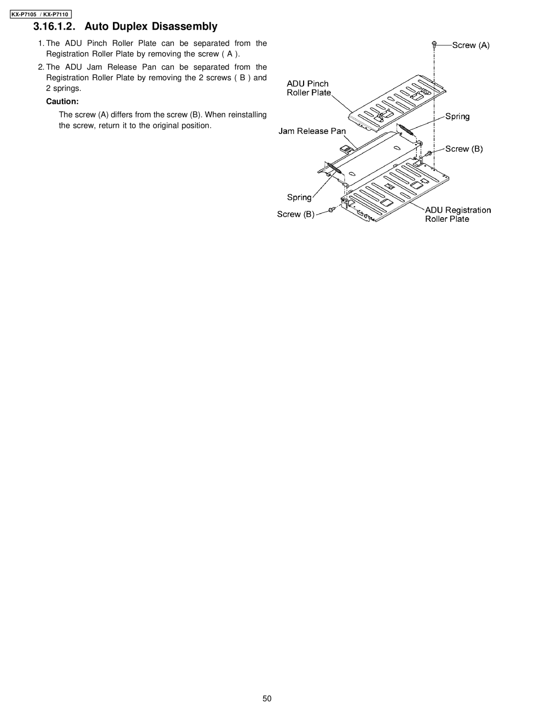 Panasonic KX-P7110, KX-P7105 manual Auto Duplex Disassembly 