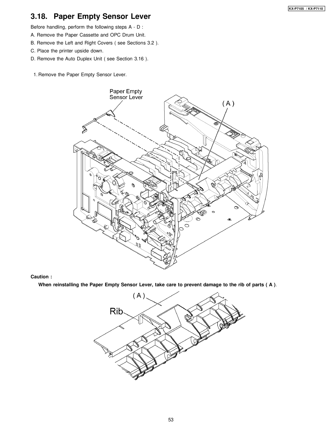 Panasonic KX-P7105, KX-P7110 manual Paper Empty Sensor Lever 