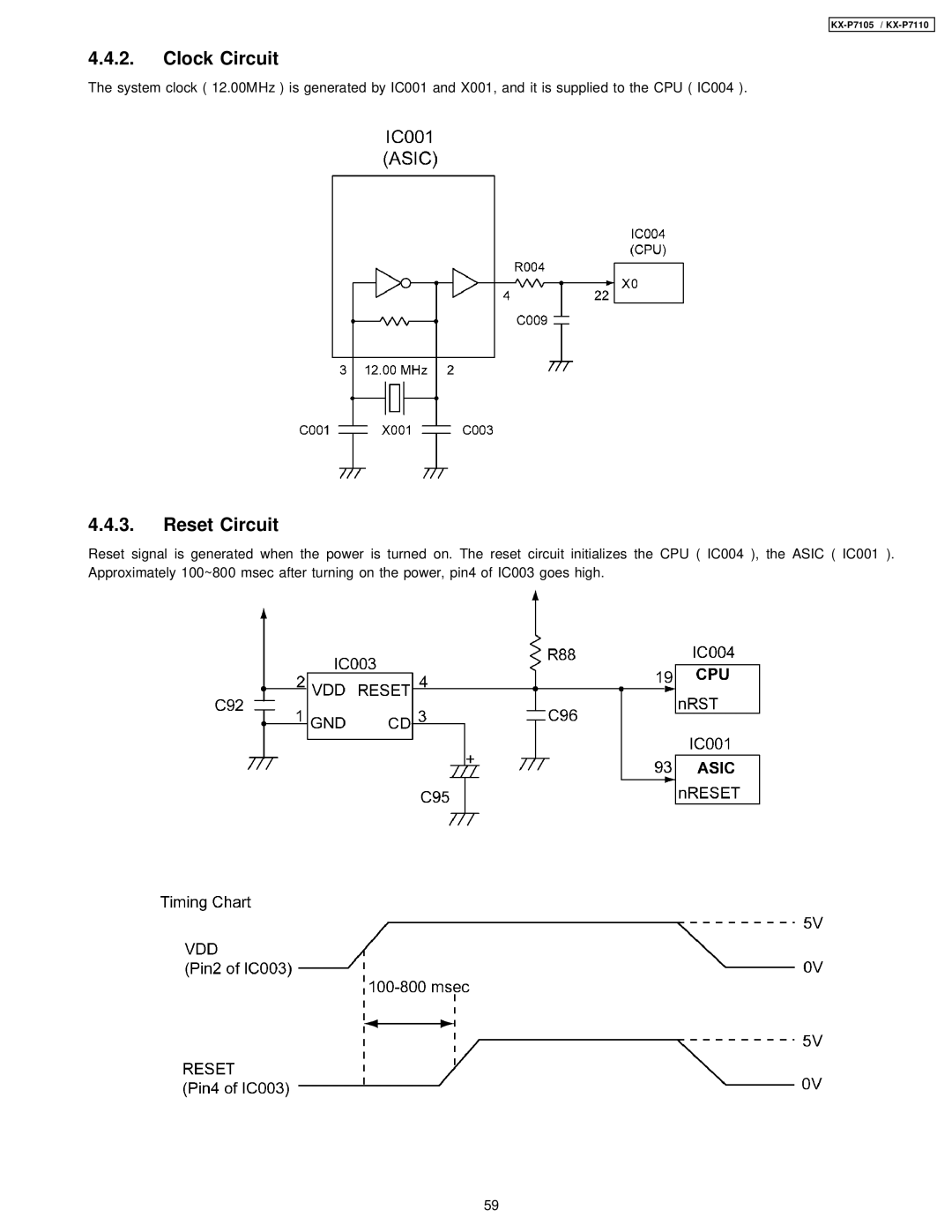 Panasonic KX-P7105, KX-P7110 manual Clock Circuit, Reset Circuit 