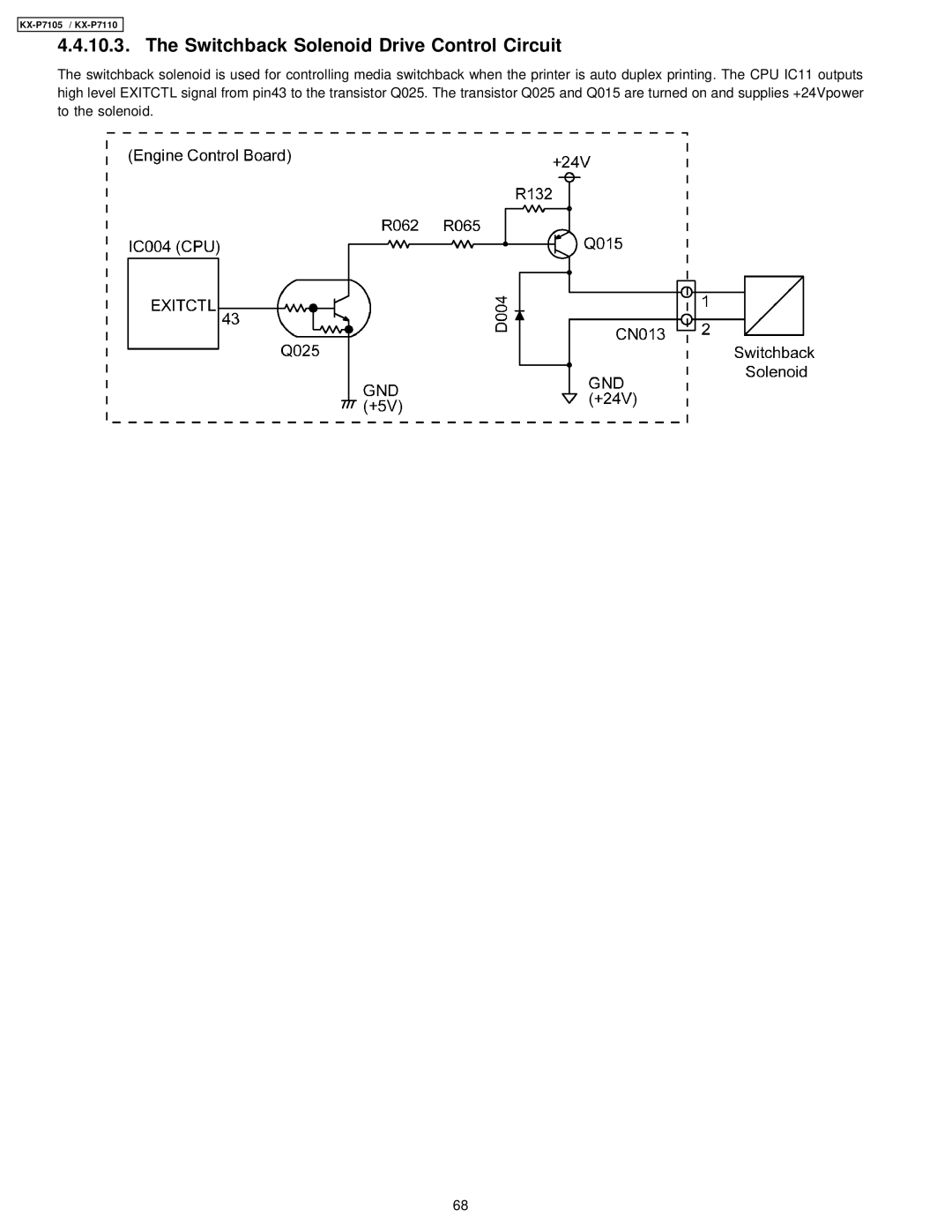 Panasonic KX-P7110, KX-P7105 manual Switchback Solenoid Drive Control Circuit 