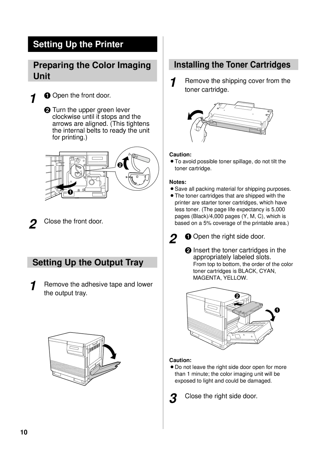 Panasonic KX-P8415 setup guide Setting Up the Printer, Preparing the Color Imaging Unit, Setting Up the Output Tray 