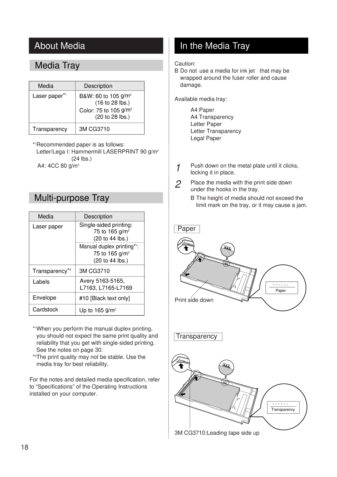 Panasonic KX-P8415 setup guide About Media, Media Tray, Multi-purpose Tray 