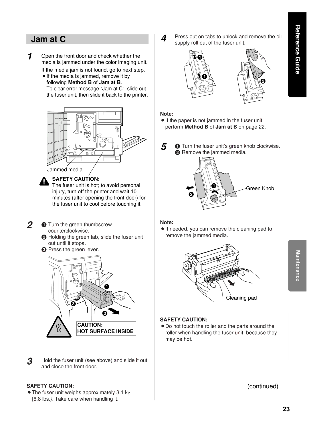 Panasonic KX-P8415 setup guide Jam at C, Following Method B of Jam at B, Safety Caution, HOT Surface Inside 