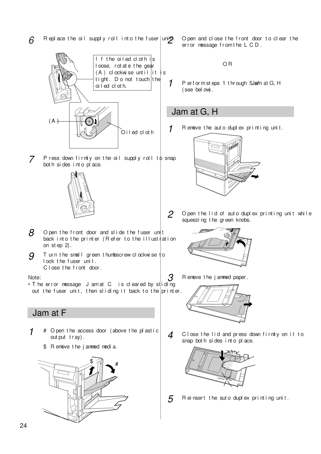 Panasonic KX-P8415 setup guide Jam at F, Jam at G, H 