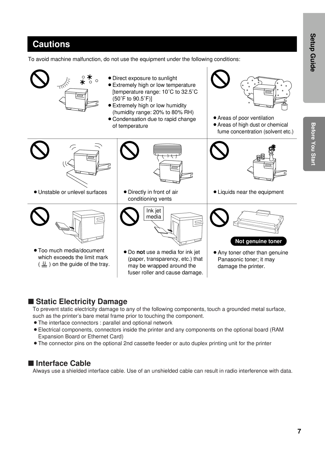 Panasonic KX-P8415 setup guide Static Electricity Damage, Interface Cable 