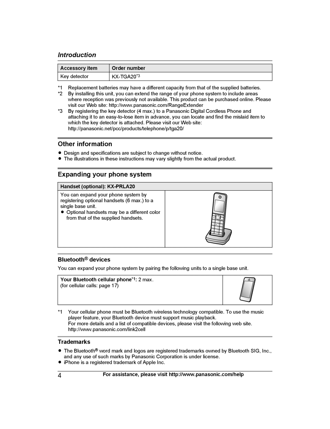 Panasonic KX-PRL262, KX-PRD262 Other information, Expanding your phone system, Bluetooth devices, Trademarks 