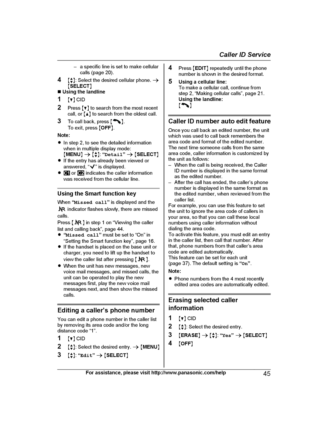 Panasonic KX-PRD262 Editing a caller’s phone number, Caller ID number auto edit feature, Mmenun a MbN Detail a Mselectn 