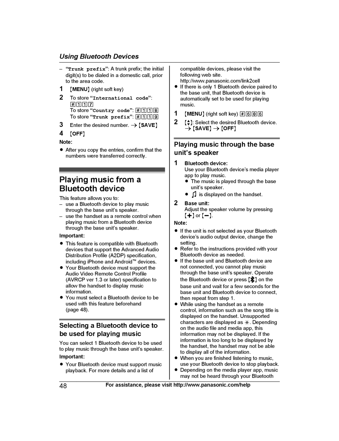 Panasonic KX-PRL262 Playing music from a Bluetooth device, Selecting a Bluetooth device to be used for playing music 