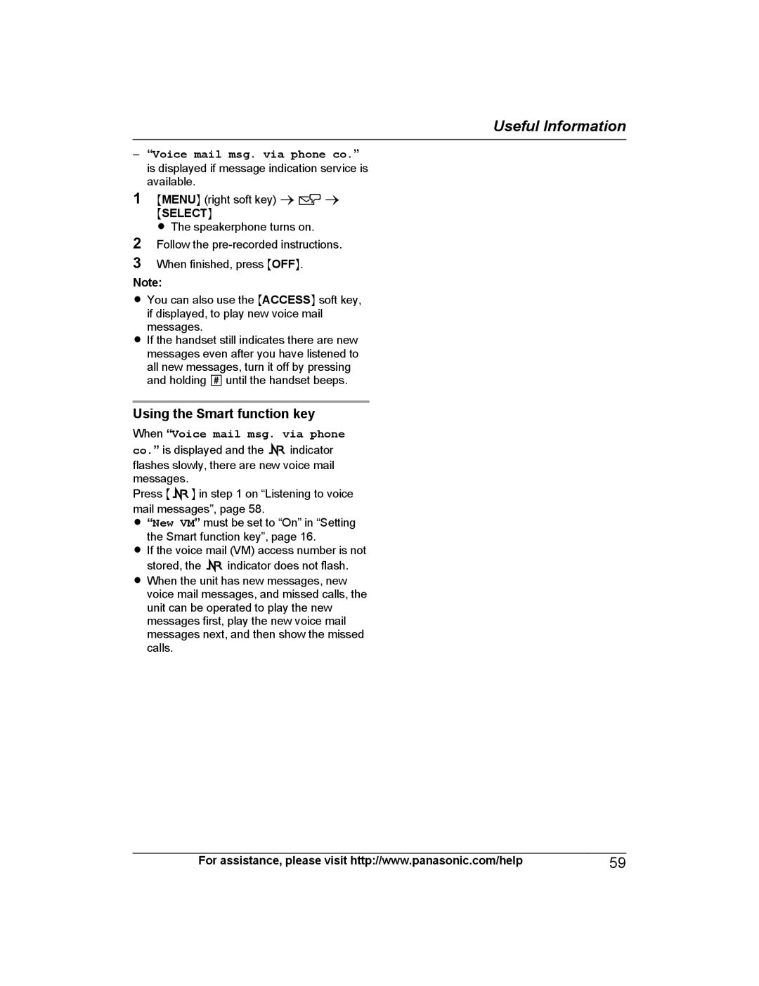 Panasonic KX-PRD262, KX-PRL262 operating instructions Using the Smart function key, When Voice mail msg. via phone 