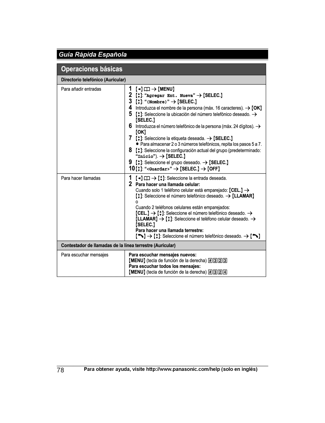 Panasonic KX-PRL262, KX-PRD262 operating instructions Guía Rápida Española 